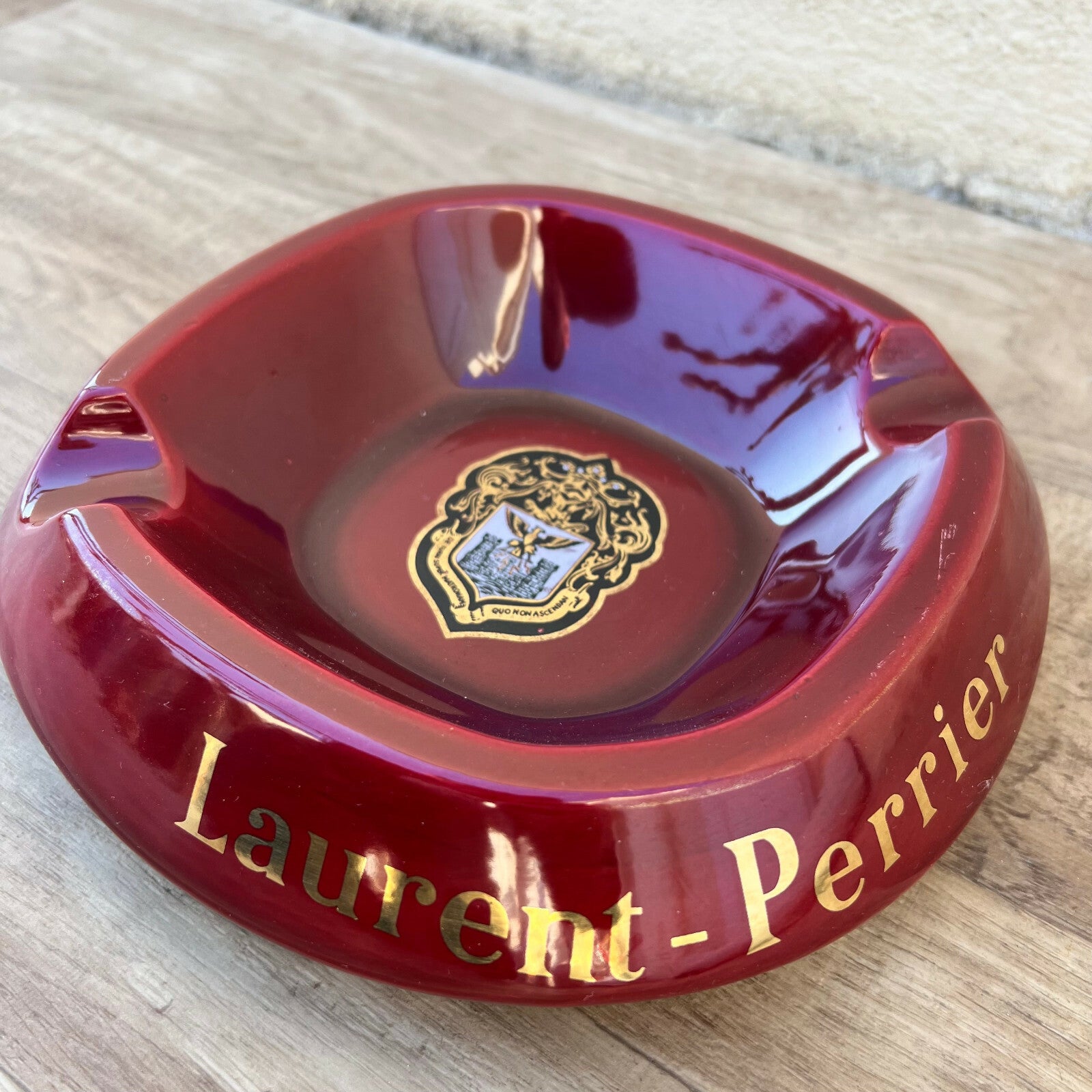 Vintage French Laurent Perrier Champagne Red Glass Ashtray Bistro 04032212 Fleamarketfrance