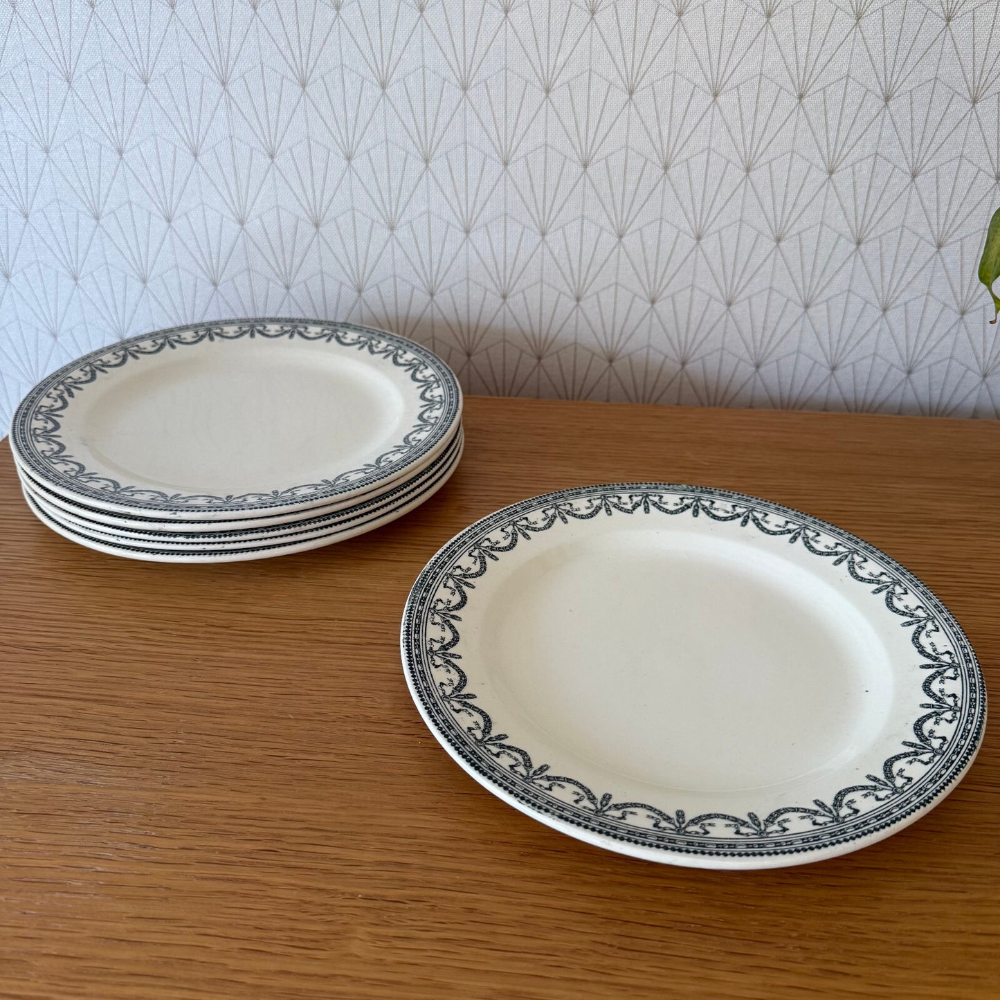 French Ironstone Plates Louis XVI Garland Salins 19th Century Set 0505254 salins