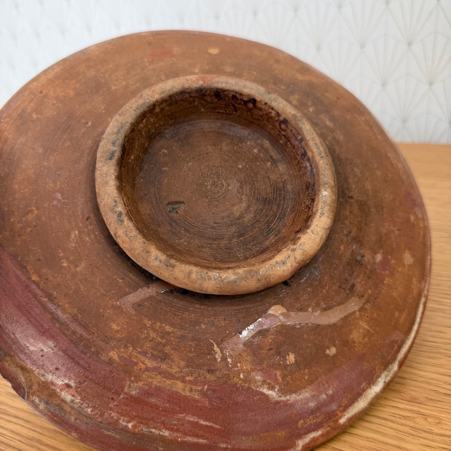 Antique yellow glazed French Pottery Plate omelette turner plate 0111251