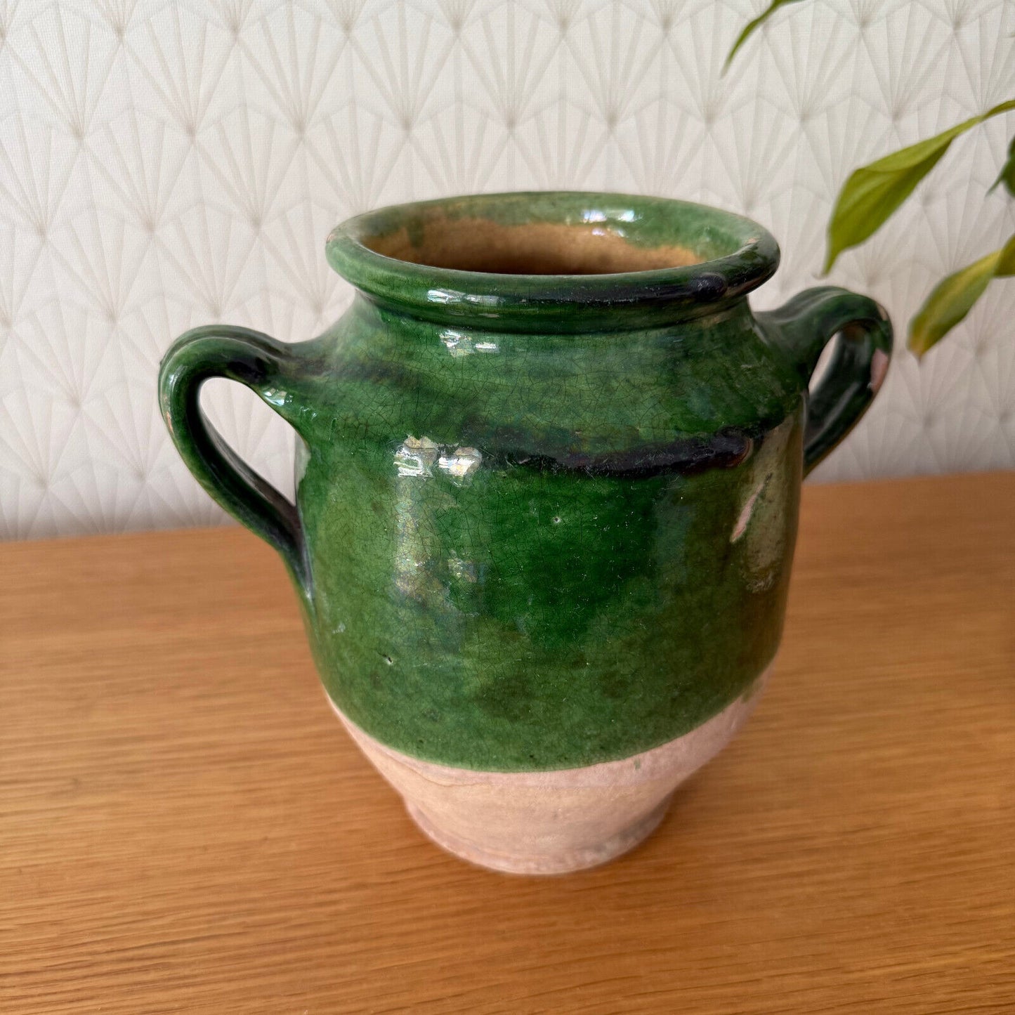 RARE HANDMADE GLAZED GREEN ANTIQUE FRENCH CONFIT POT SMALL TERRACOTTA 2302255 - Fleamarketfrance