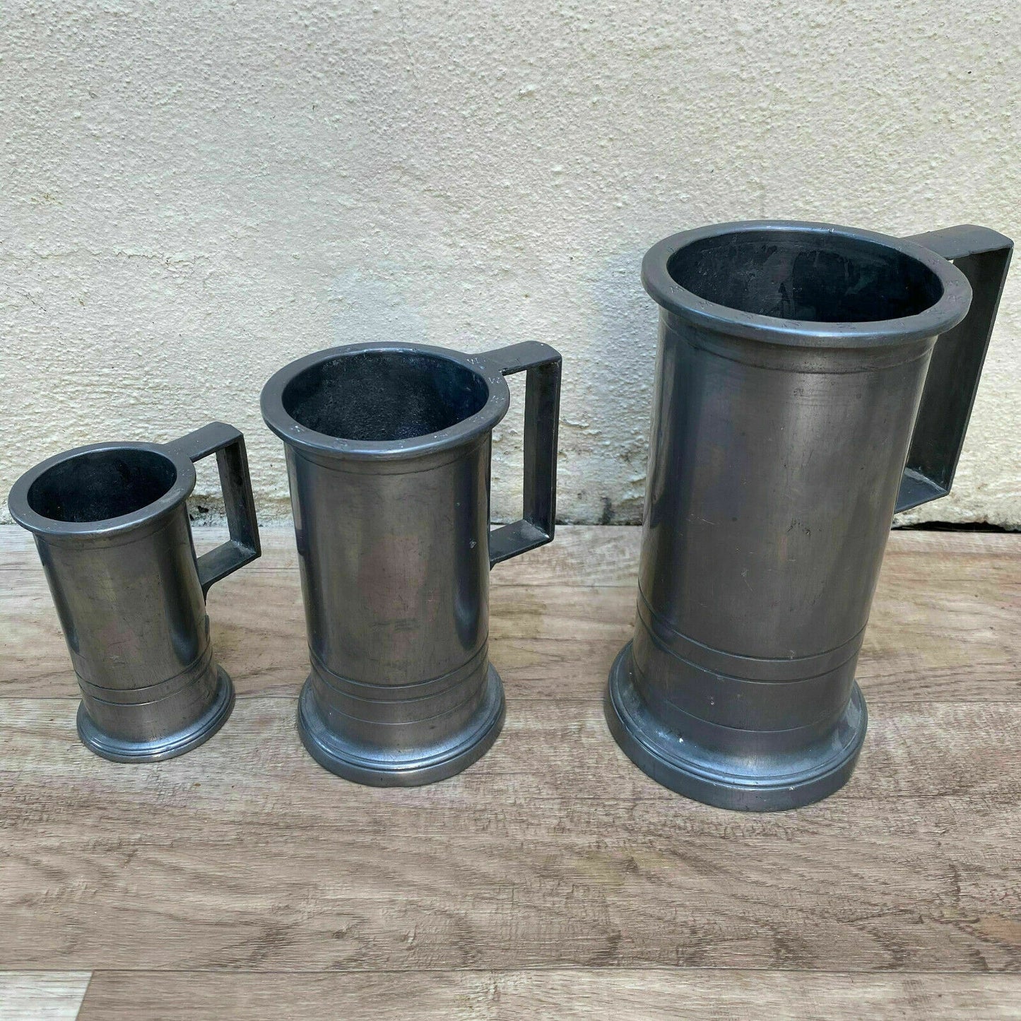 French Pewter Measures Set 6 Vintage Tin Liquid Pitchers Kitchen 0410199 Does Not Apply