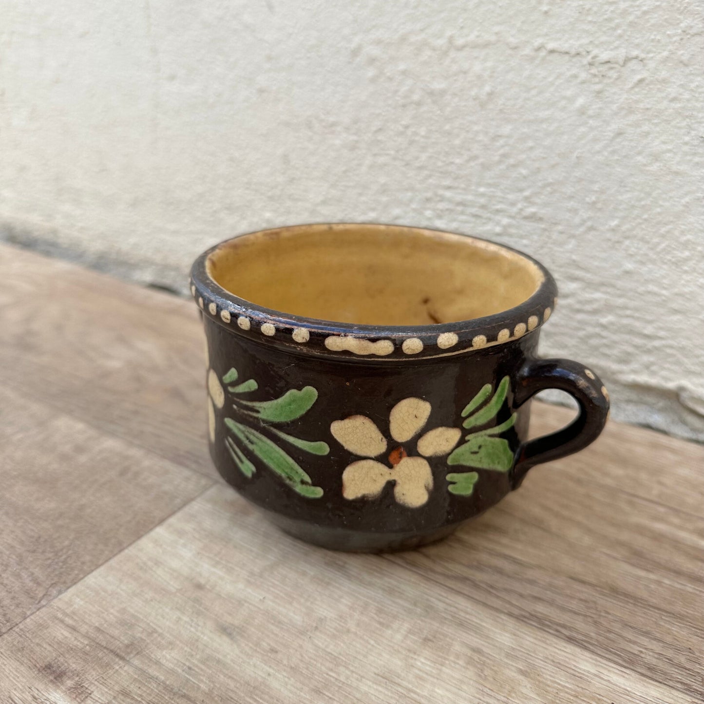 French Confit Pot Vintage Folk Art Hand Painted Stoneware Pottery 12092412 Made in France