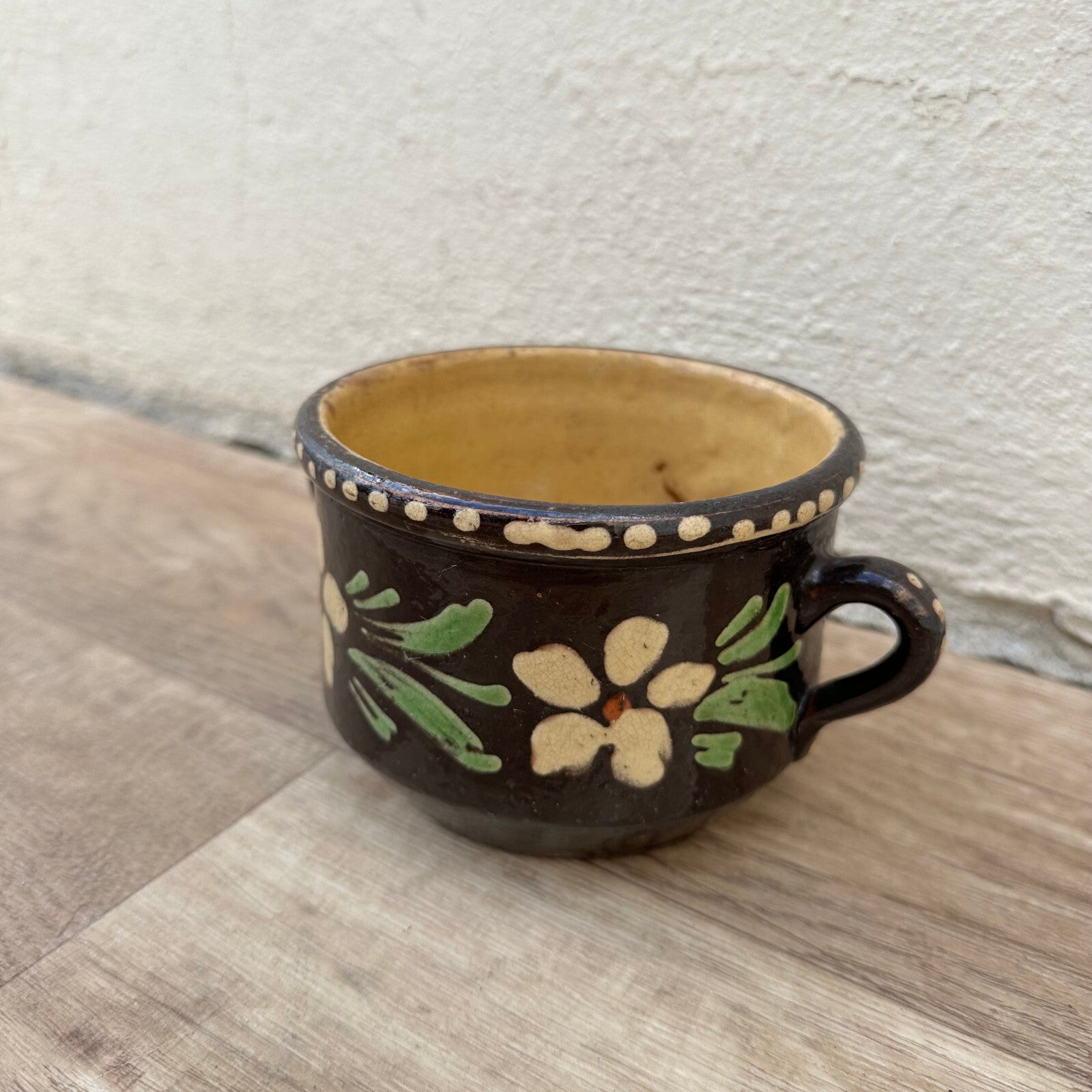 French Confit Pot Vintage Folk Art Hand Painted Stoneware Pottery 12092412 Made in France