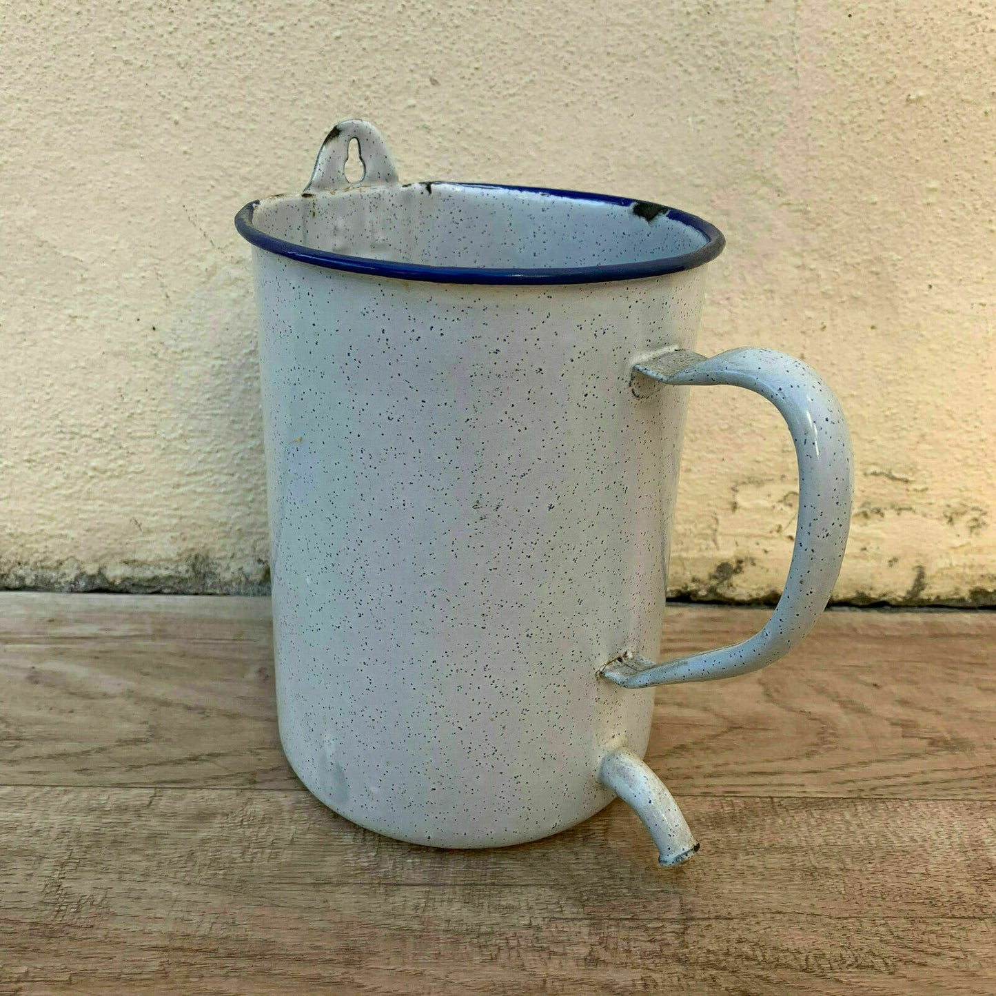 French Vintage Enamelware Medical Irrigator Douche White Blue Rim 10161920 Unbranded
