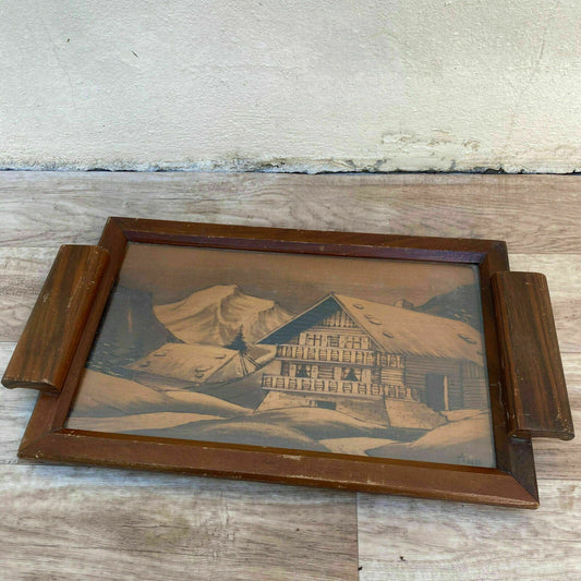 French Alpine Tray Wooden Serving Mountain Chalet Savoie Signed 31102121 Unbranded