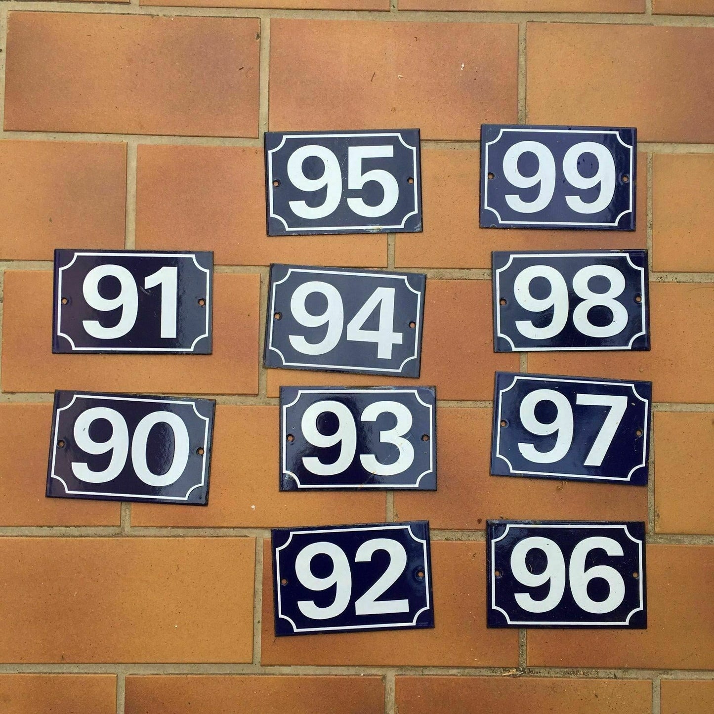 Vintage French Enamel House Numbers Blue White Steel Door Plaques 10x15cm 99 Unbranded