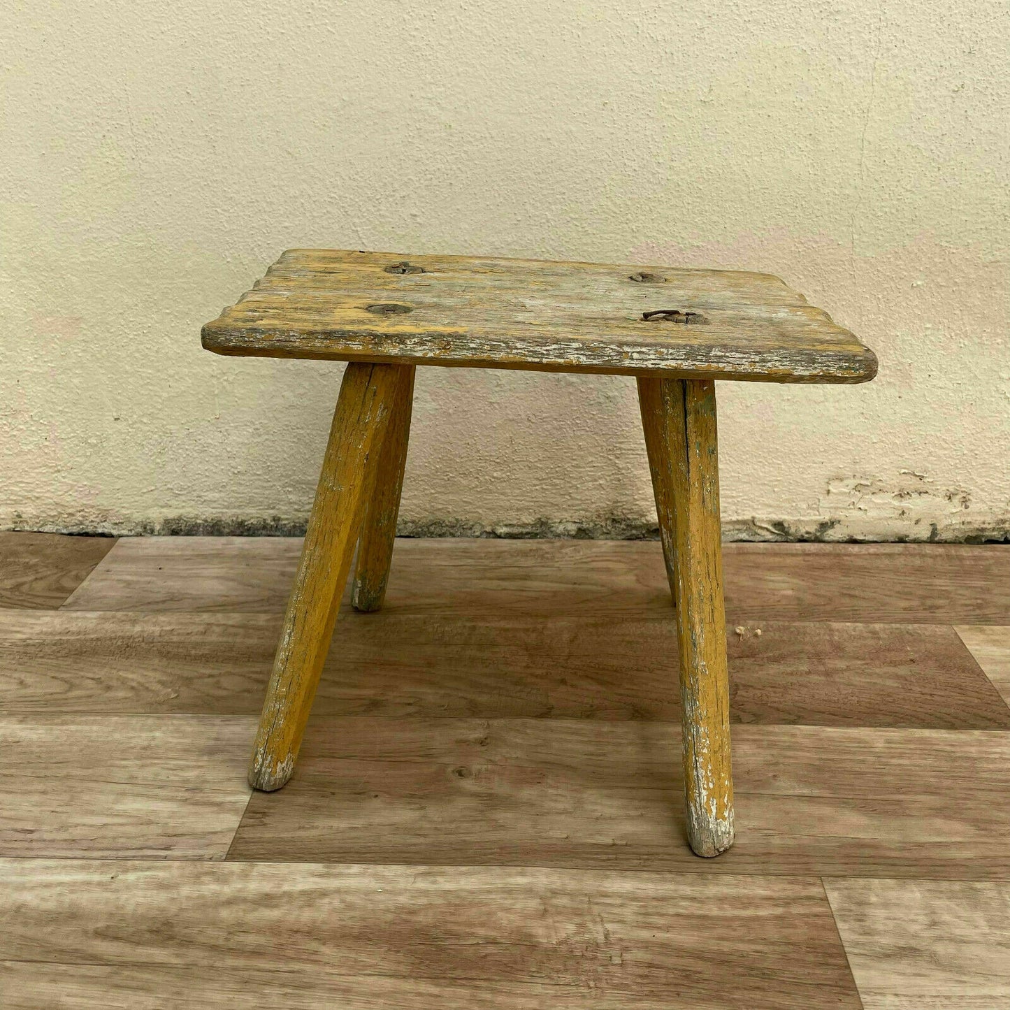 French Milking Stool Antique Yellow Patina Wooden Farmhouse Bench 1708212 Fleamarketfrance