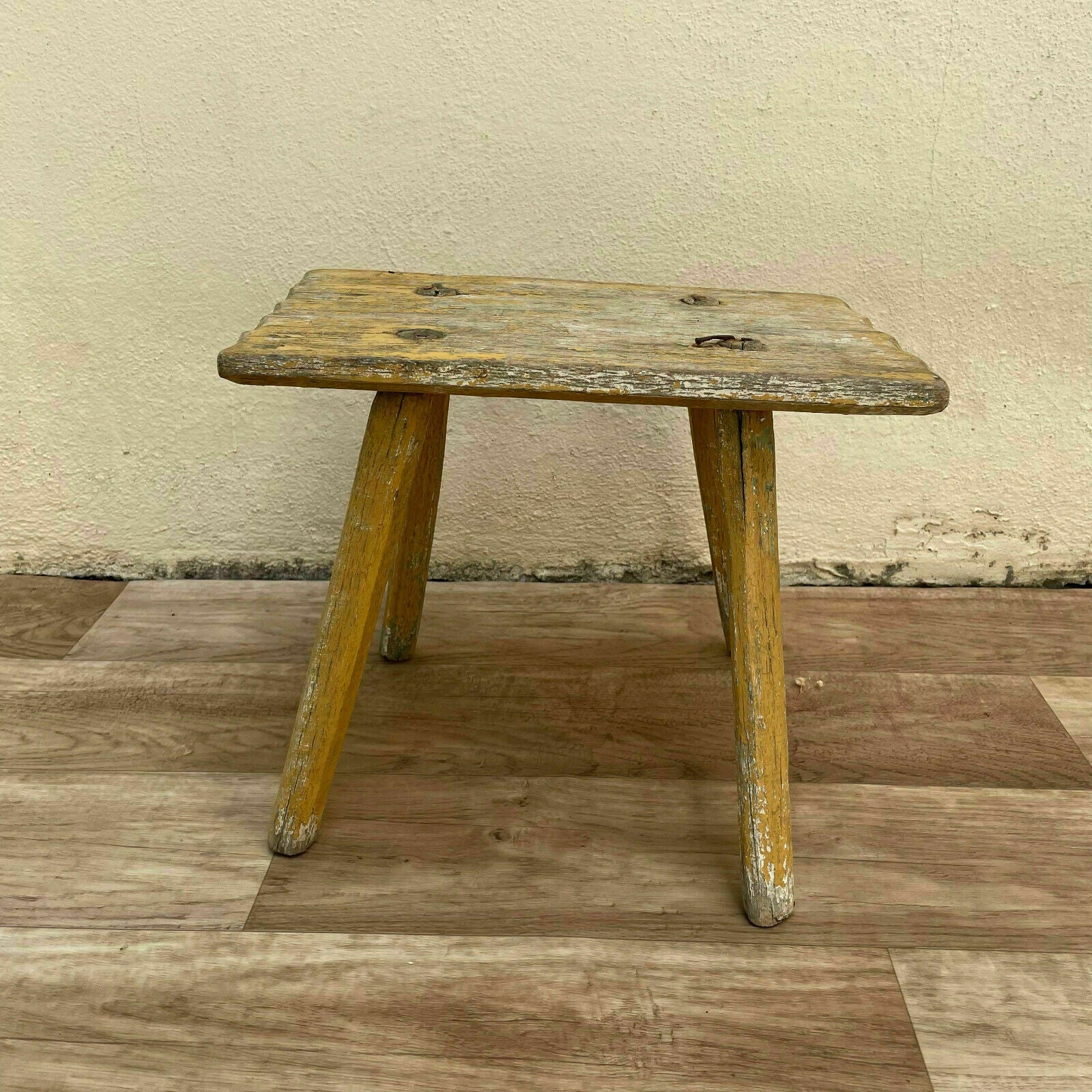 French Milking Stool Antique Yellow Patina Wooden Farmhouse Bench 1708212 Fleamarketfrance