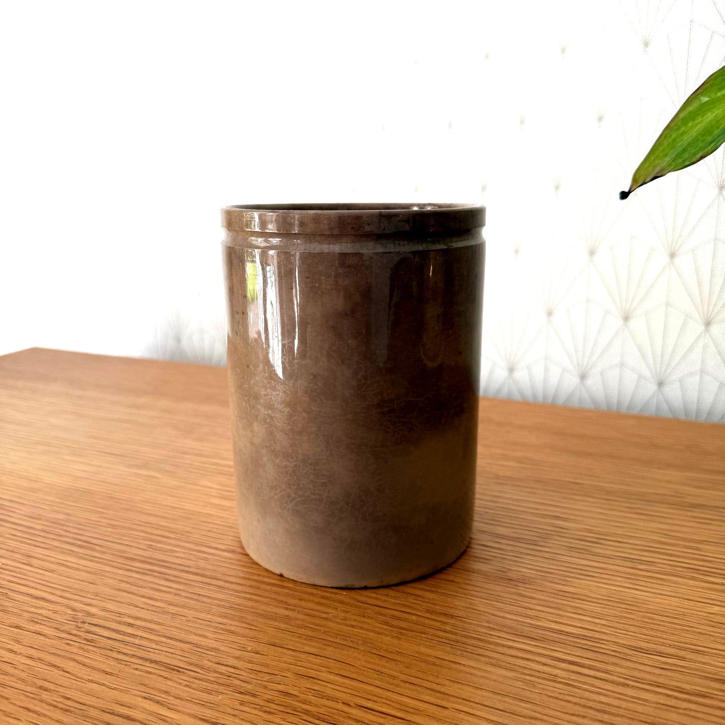 HANDMADE GLAZED BROWNISH ANTIQUE FRENCH JAM POT SMALL SARREGUEMINES 0809252