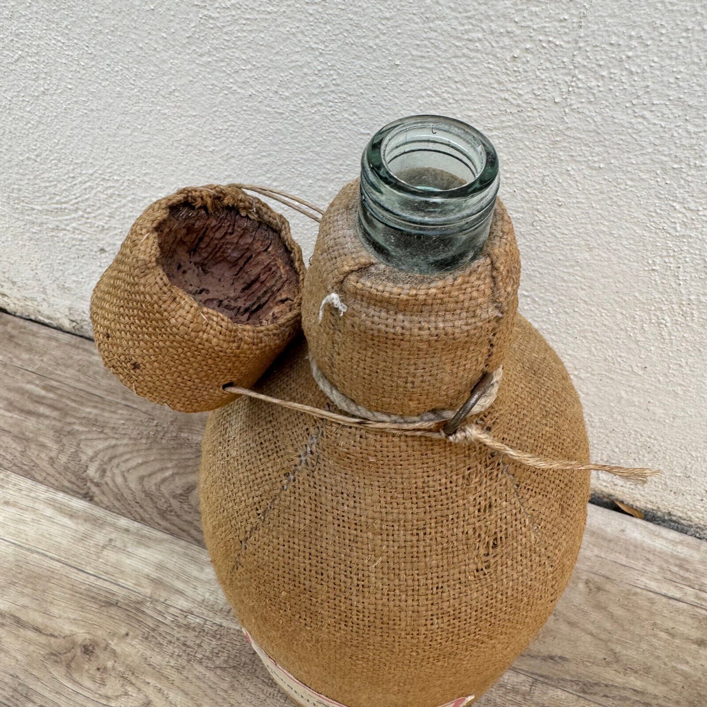 French Vintage Burlap Bottle Prunelle Bourgogne Linen Wrapped 22072418 Fleamarketfrance