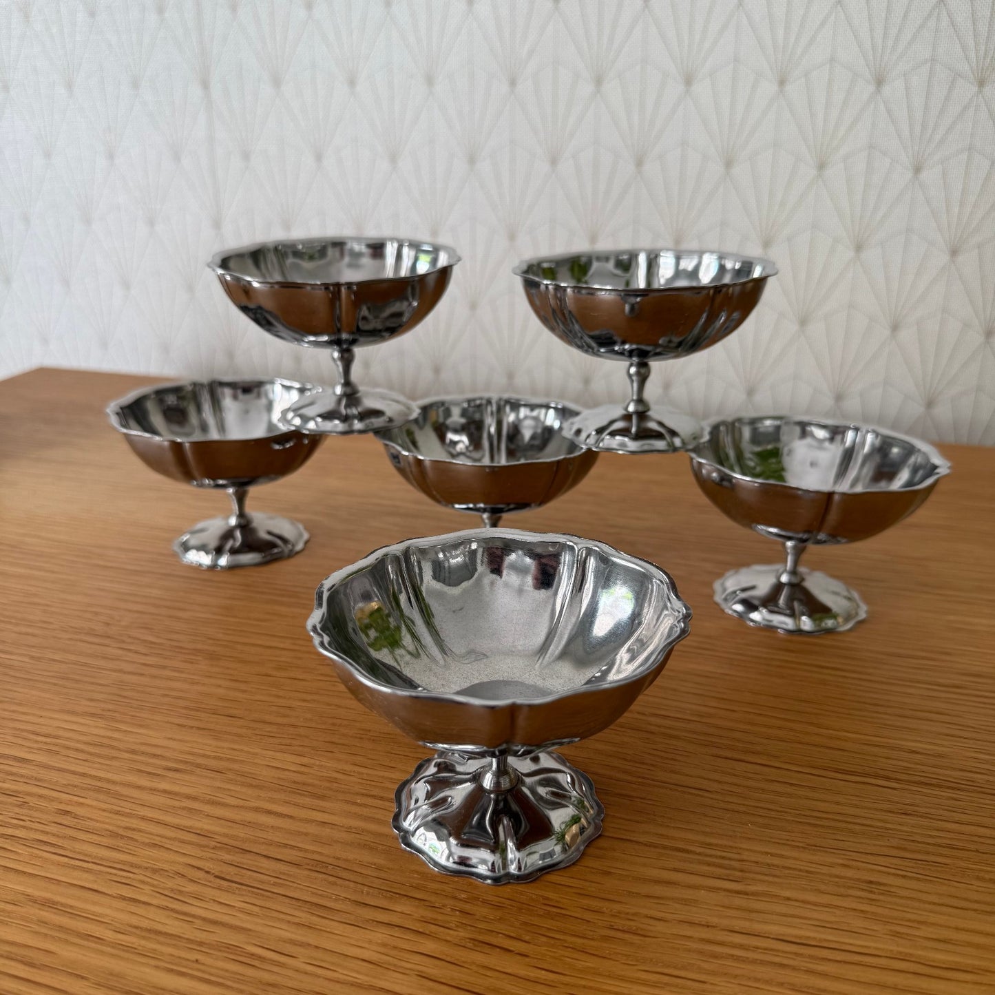 Set Of 6 Vintage Inox European Stainless Goblet Ice Cream Cup 3007258