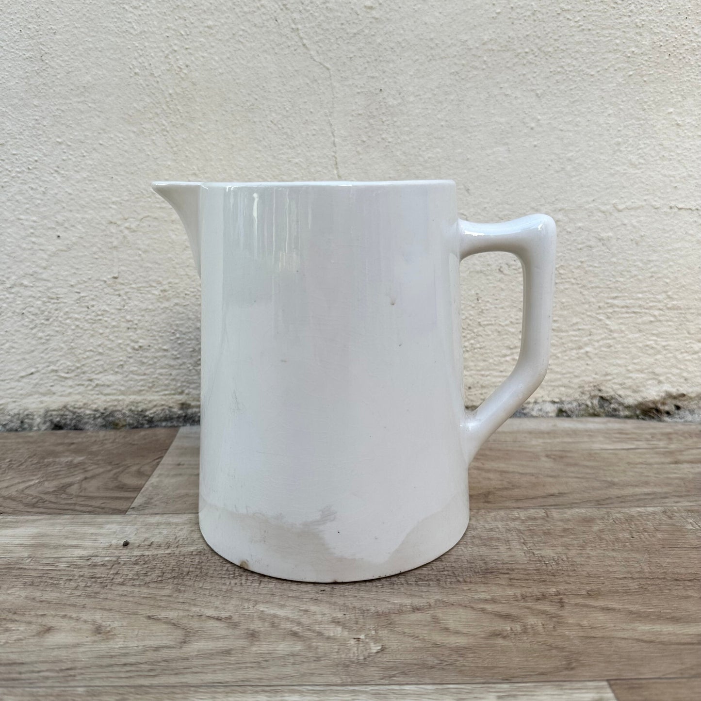 Vintage French Enamel Pitcher White Water Jug Digoin Sarreguemines 0703253 Fleamarketfrance