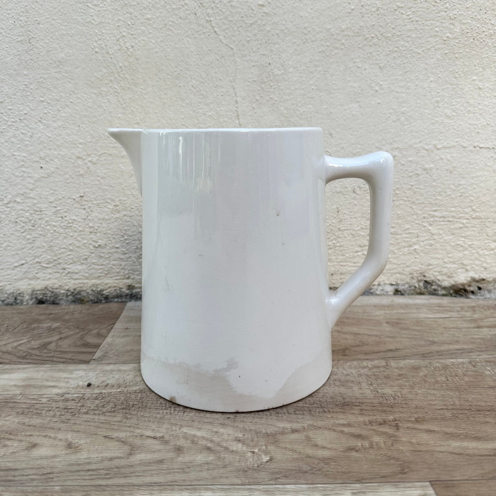 Vintage French Enamel Pitcher White Water Jug Digoin Sarreguemines 0703253 Fleamarketfrance