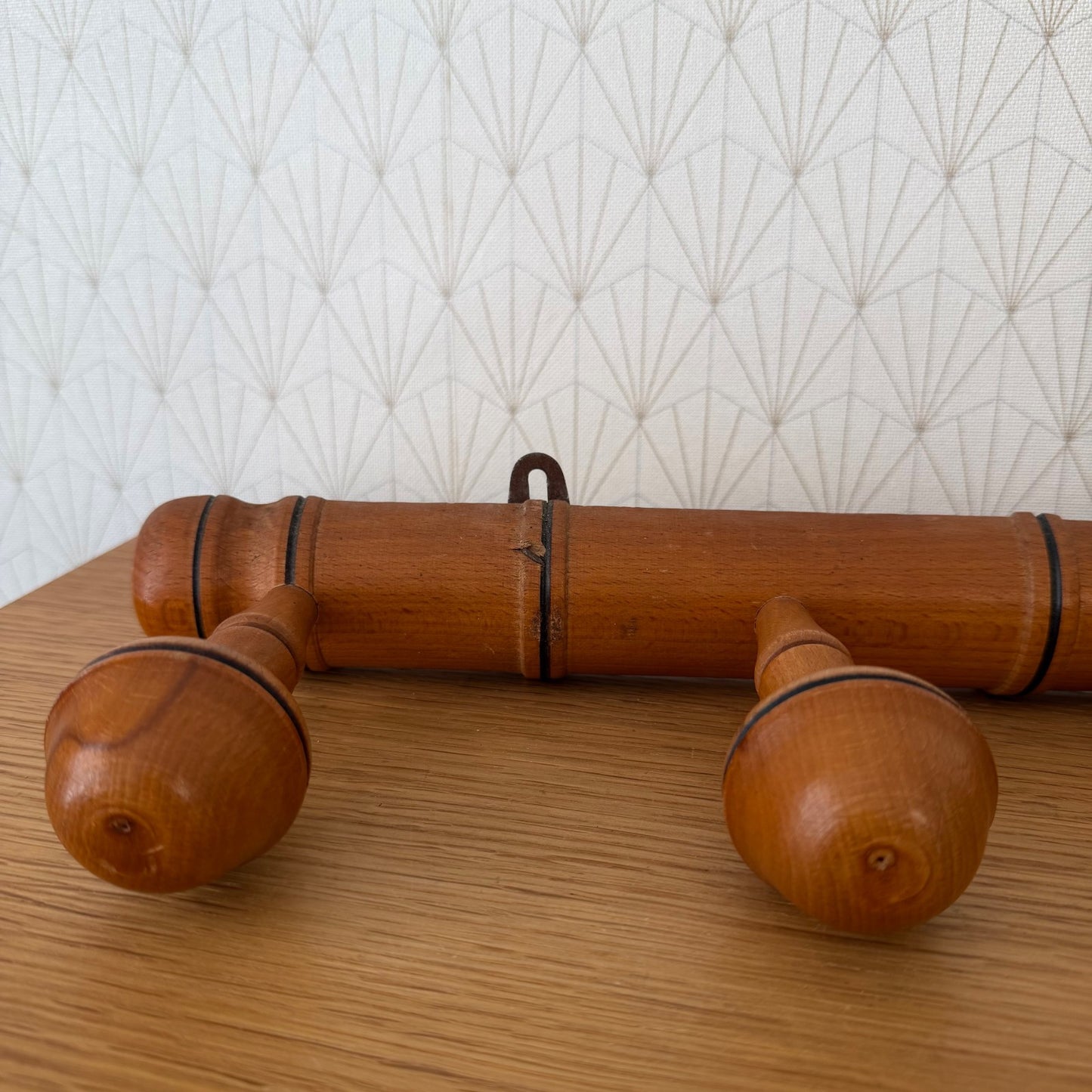 French Bamboo Coat Rack Vintage Wood Wall 5 Pegs Hook Hanger 1407269 Unbranded