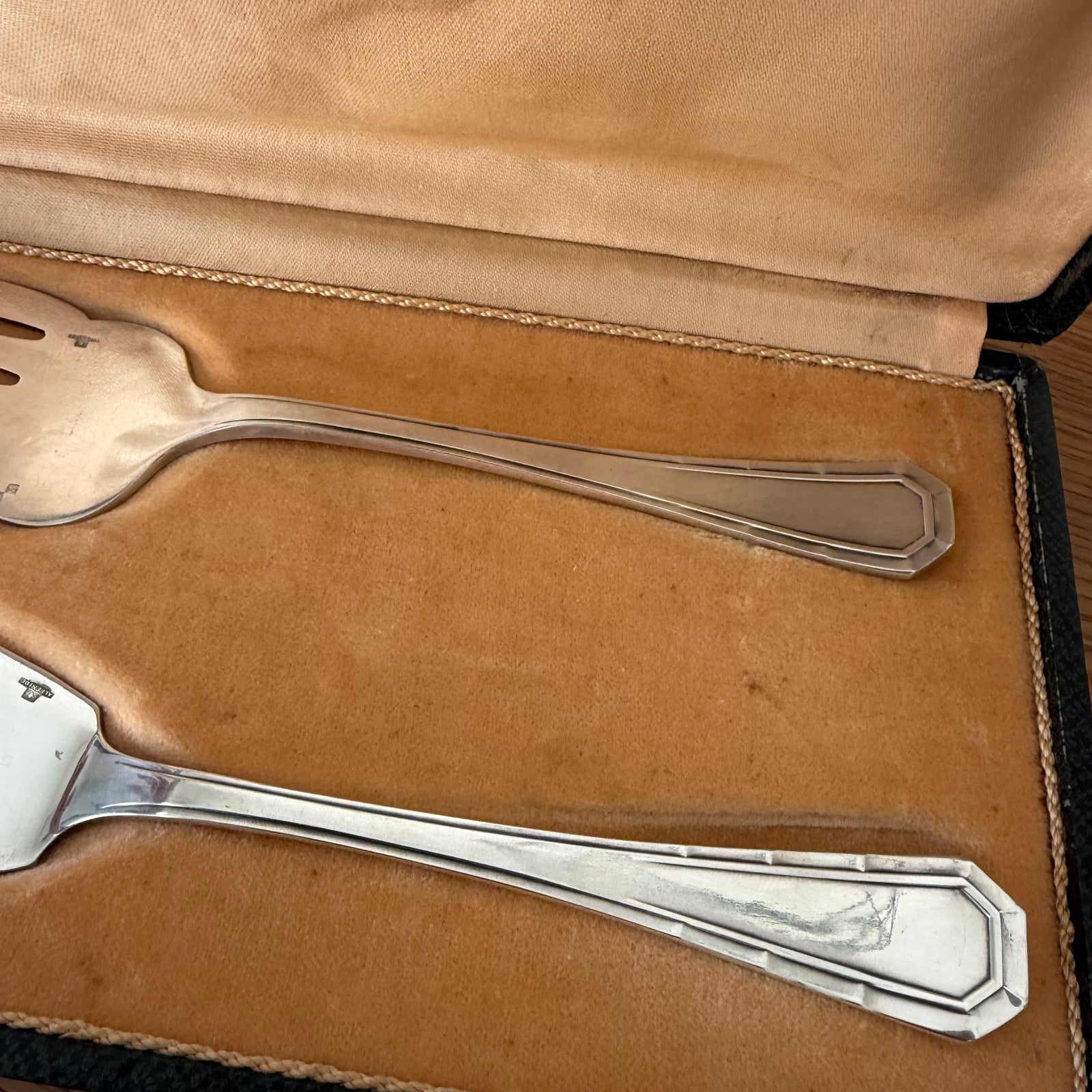 Vintage French Cake Serving Set Alfenide Silver Plate Fork Knife 1803267 Unbranded