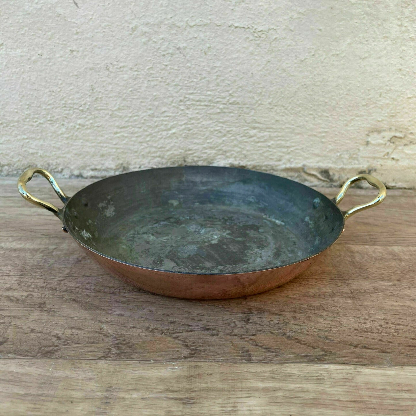 Vintage French round casserole/au Gratin pan lined copper 7" 04042119 - Fleamarketfrance