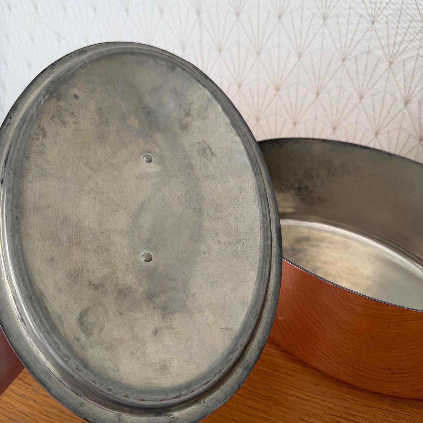 Vintage French Copper Oval Cocotte Brass Handles Tin Lined 1908262 Fleamarketfrance