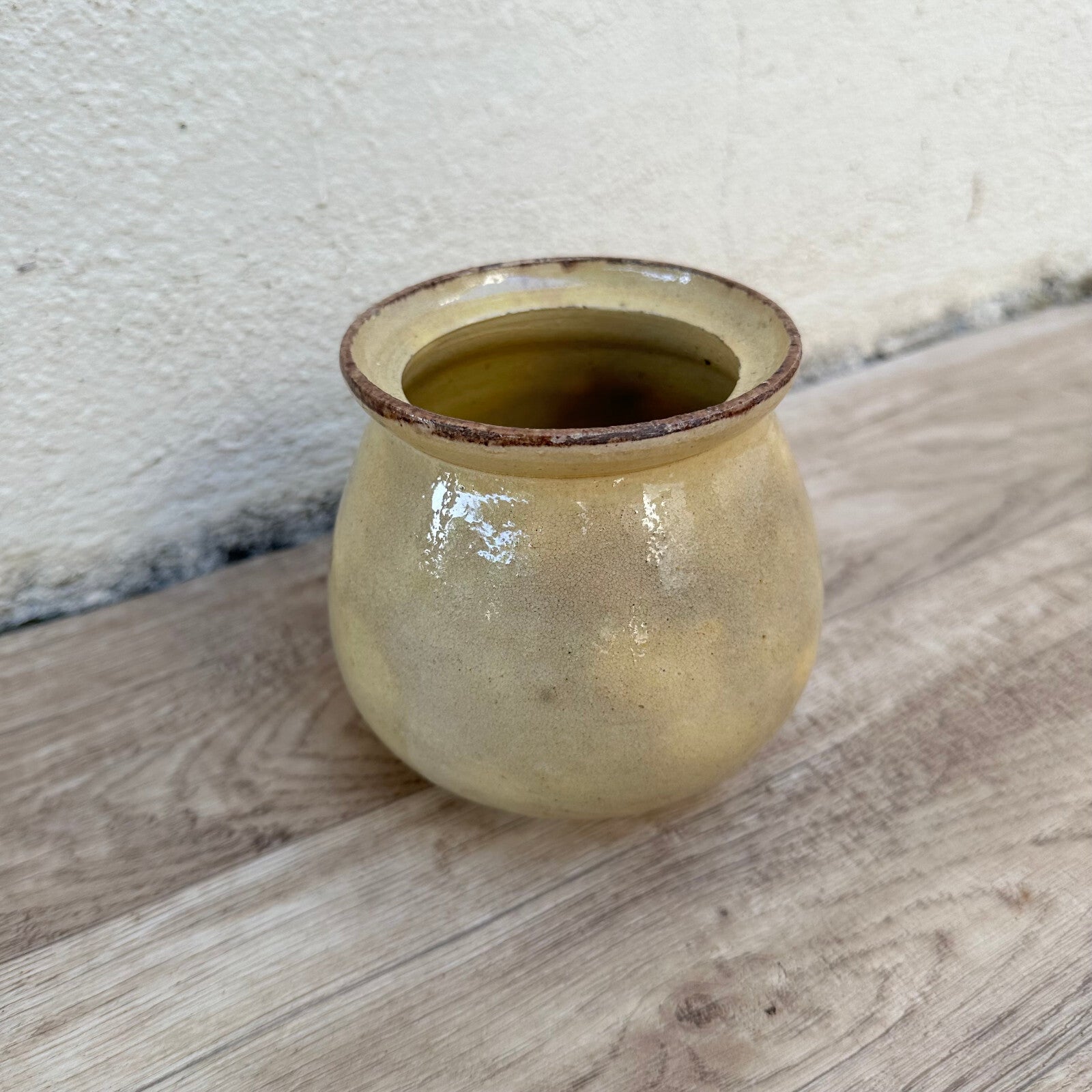 HANDMADE GLAZED BEIGE YELLOW ANTIQUE FRENCH HONEY POT TERRACOTTA CONFIT 0503251 Unmarked