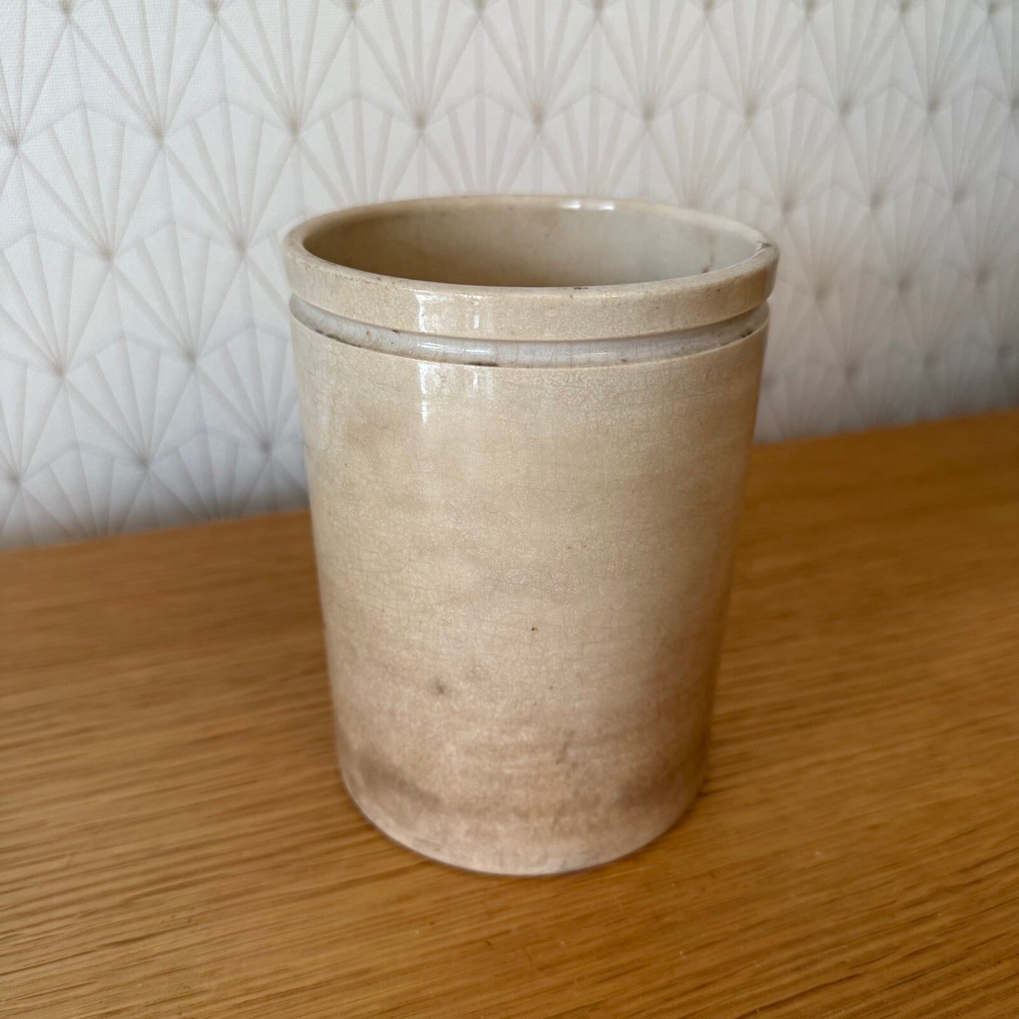 Antique French Confit Pot Stoneware Glazed Beige Crock Jar 0301259 Unmarked