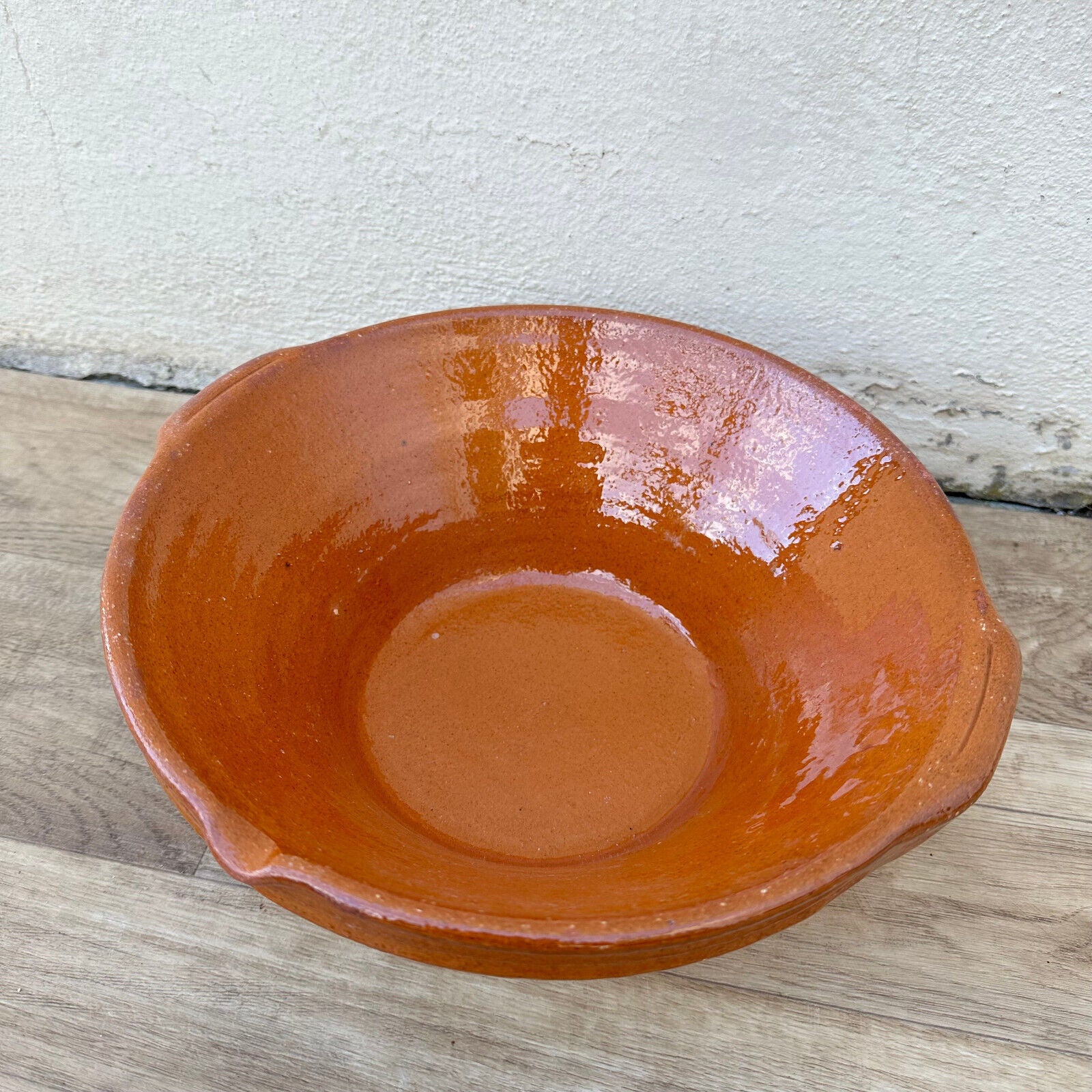 VINTAGE FRENCH GLAZED TERRACOTTA SALAD MIXING BOWL TERRINE TIAN 11" 12092426 - Fleamarketfrance