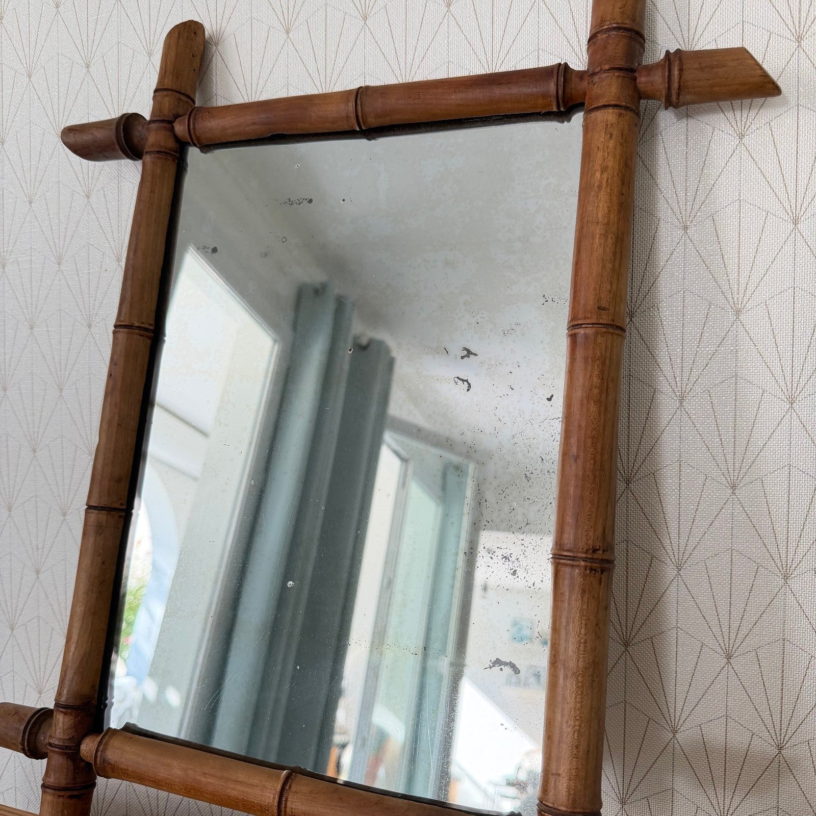 Vintage French wood faux bamboo WALL-HANGING MIRROR 0210253 Fleamarketfrance : French vintage and antique decor