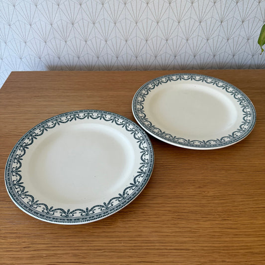 2 Dinner plates decor garlands Louis XVI Salins ironstone 19thcentury 0505252