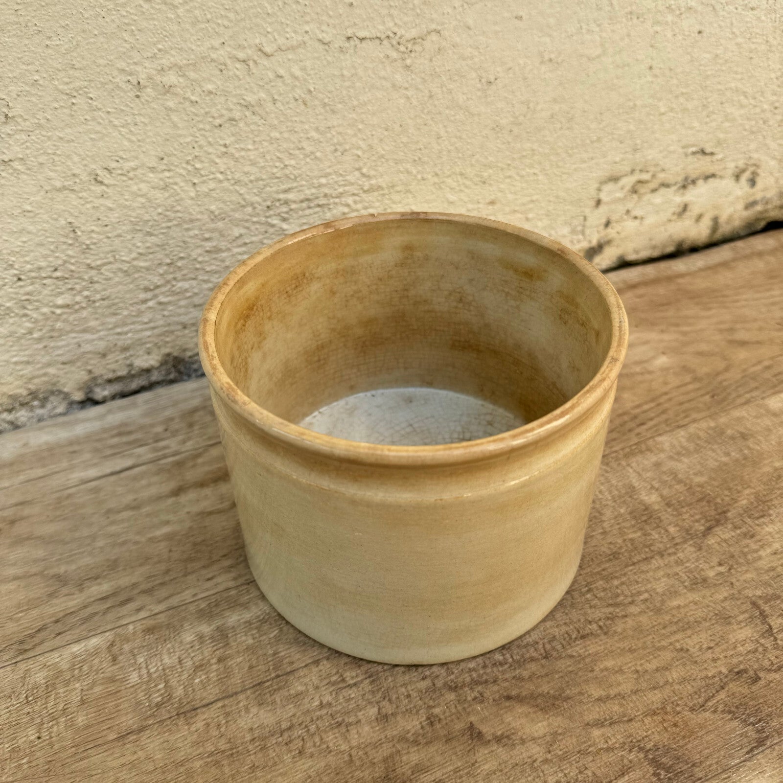 HANDMADE GLAZED White beige FRENCH CONFIT JAM POT SMALL CREIL MONTEREAU 09072412 Unmarked
