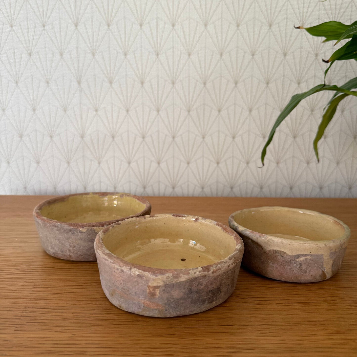 3 Vintage Antique glazed French Tan Stoneware Cheese Faisselle Strainer 1111245 - Fleamarketfrance