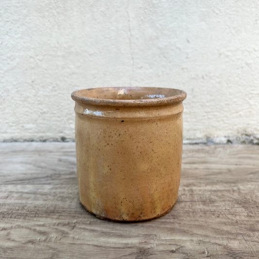 HANDMADE GLAZED YELLOW ANTIQUE FRENCH CONFIT JAM POT TERRACOTTA 2905245 - Fleamarketfrance