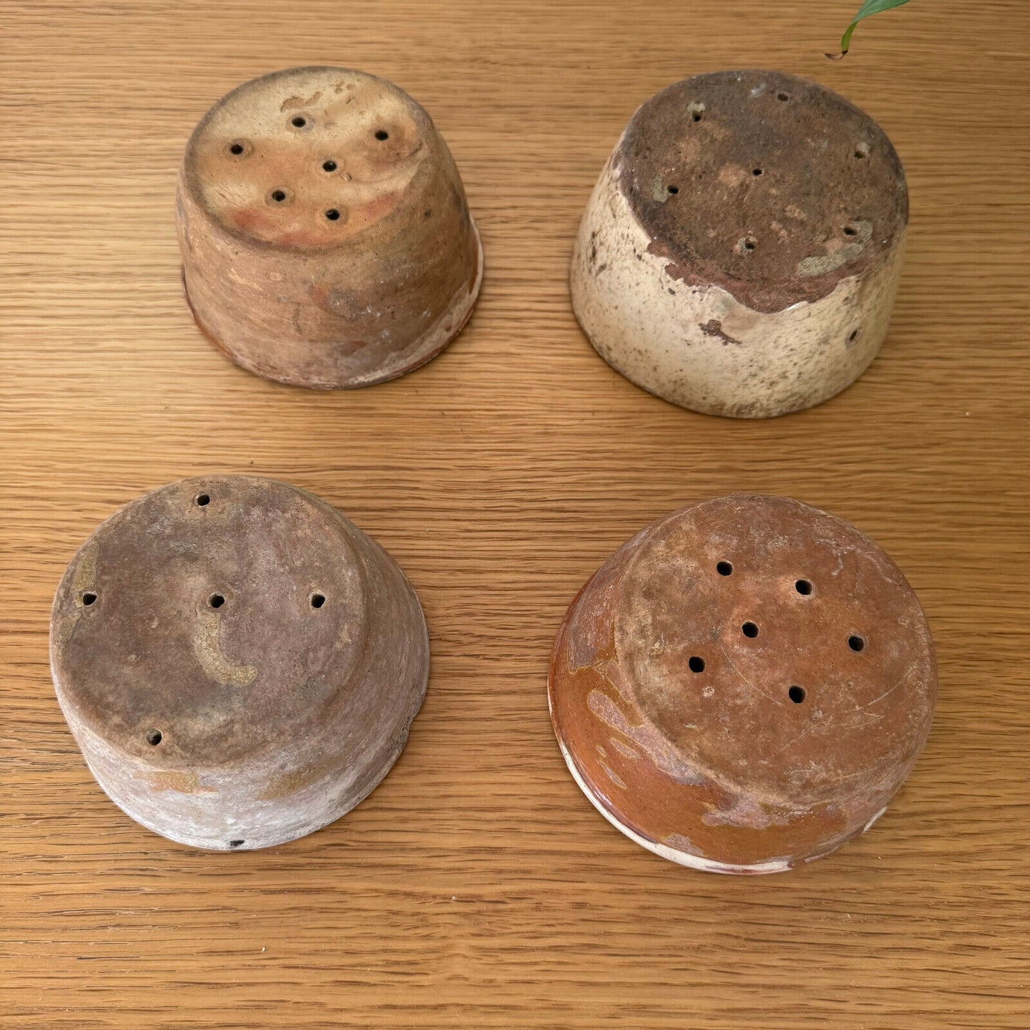 4 Vintage Antique glazed French Tan Stoneware Cheese Faisselle Strainer 1111249 - Fleamarketfrance