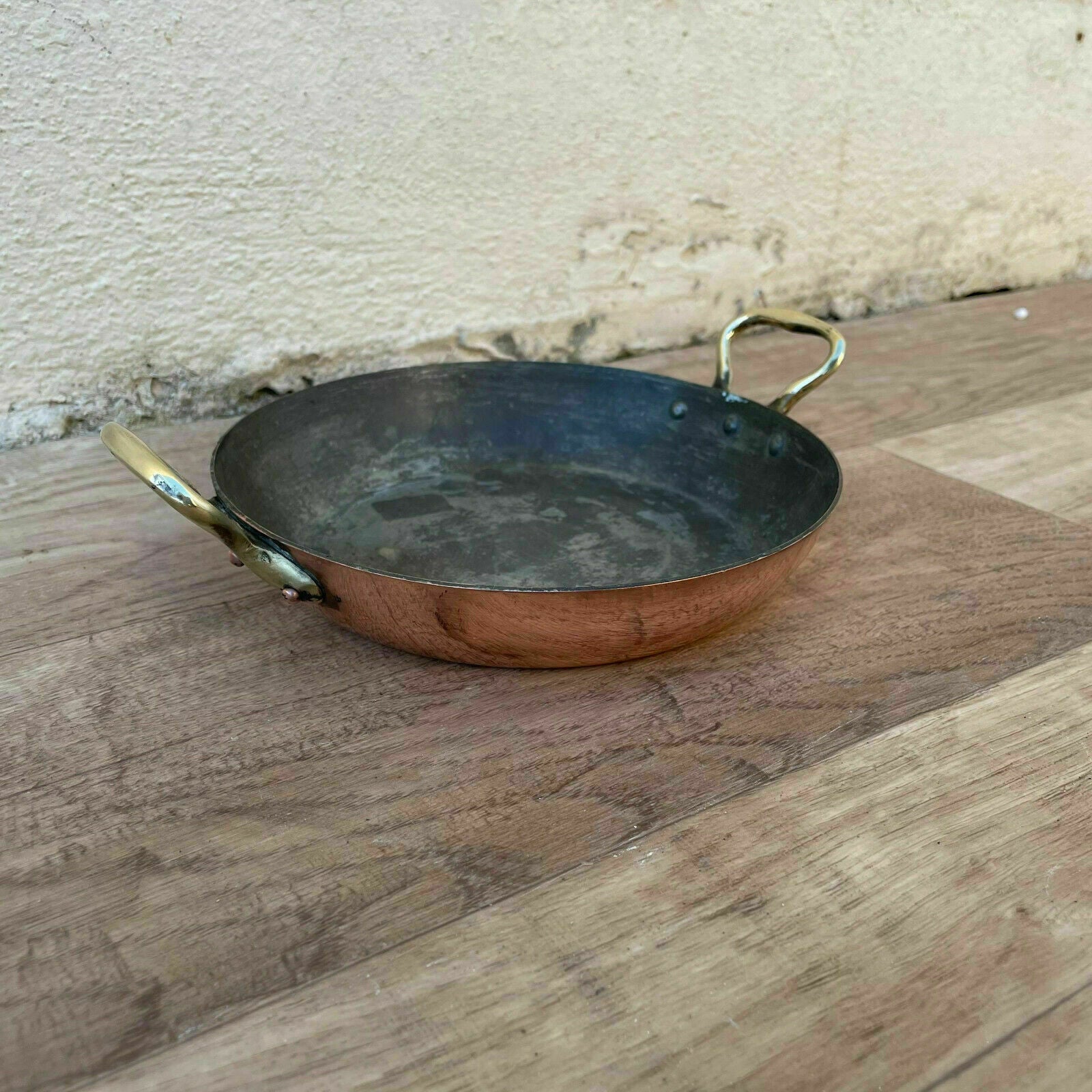 Vintage French round casserole/au Gratin pan lined copper 6 1/4" 04042118 - Fleamarketfrance