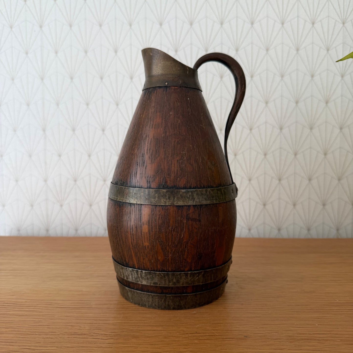 Antique French Wooden Wine Pitcher Metal Banded Staved Construction 0405262 Fleamarketfrance