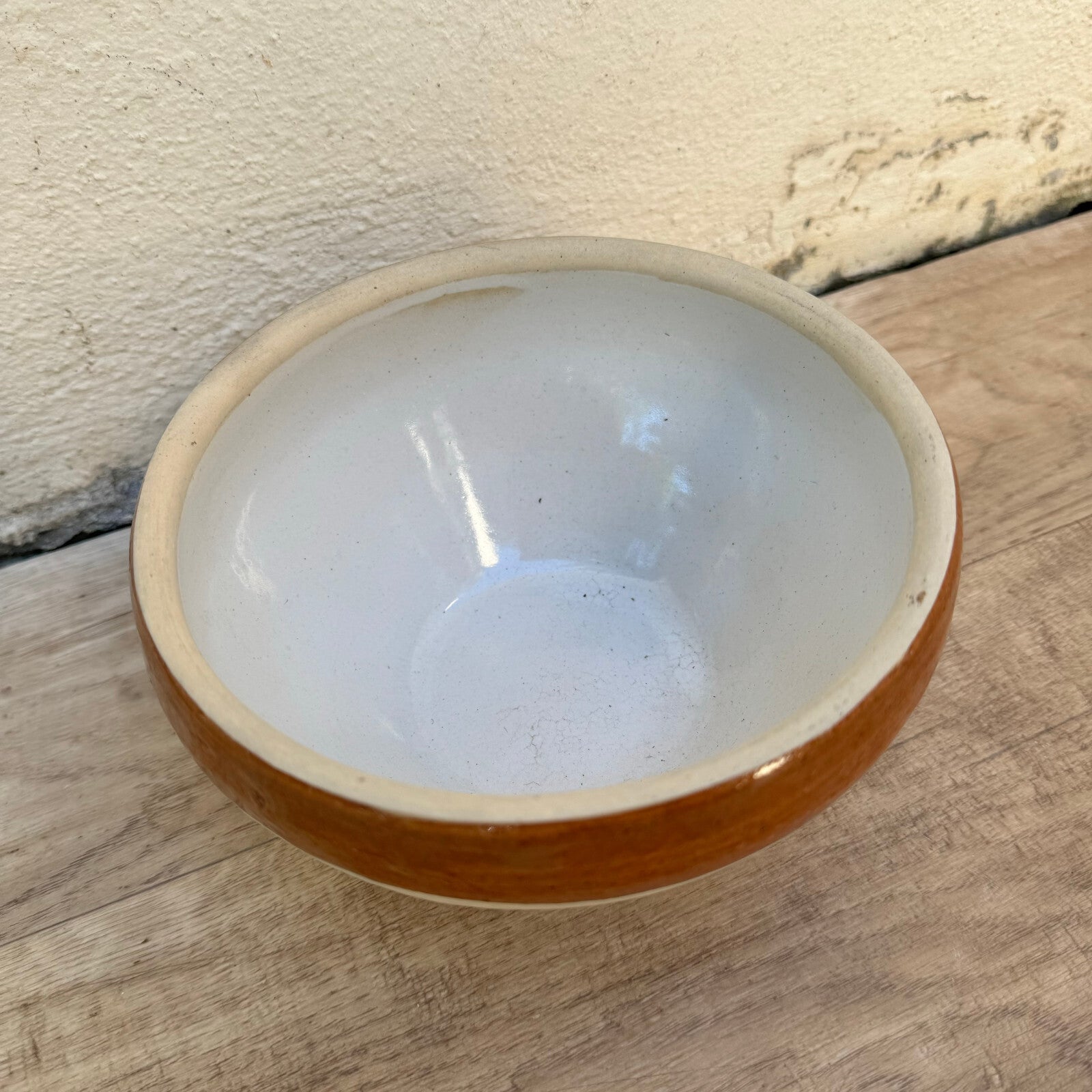 French Stoneware Bowl Brown Band Mixing Salad Vintage 6 1/4" 18102315 Fleamarketfrance