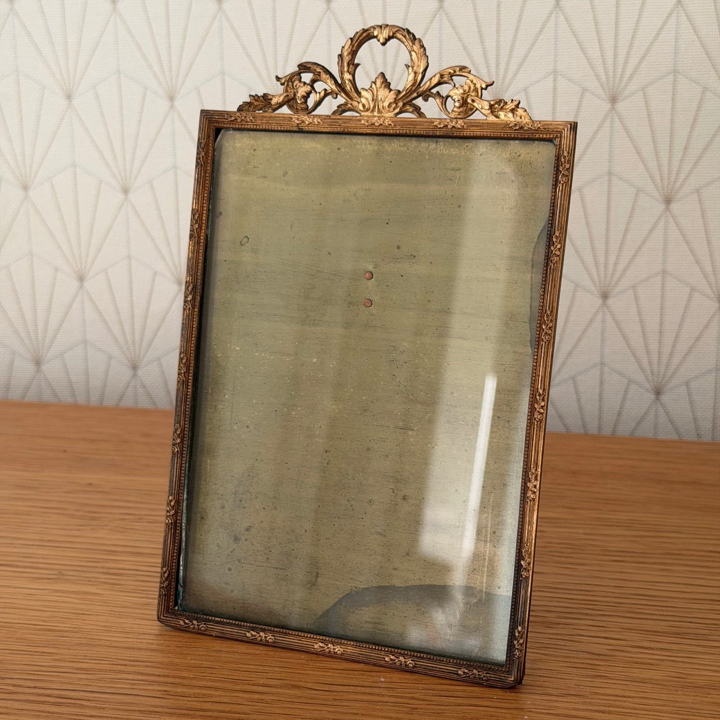 Vintage french Brass Frame Glass photo Ribbon 4 1/2" x 7" 0302269 Fleamarketfrance