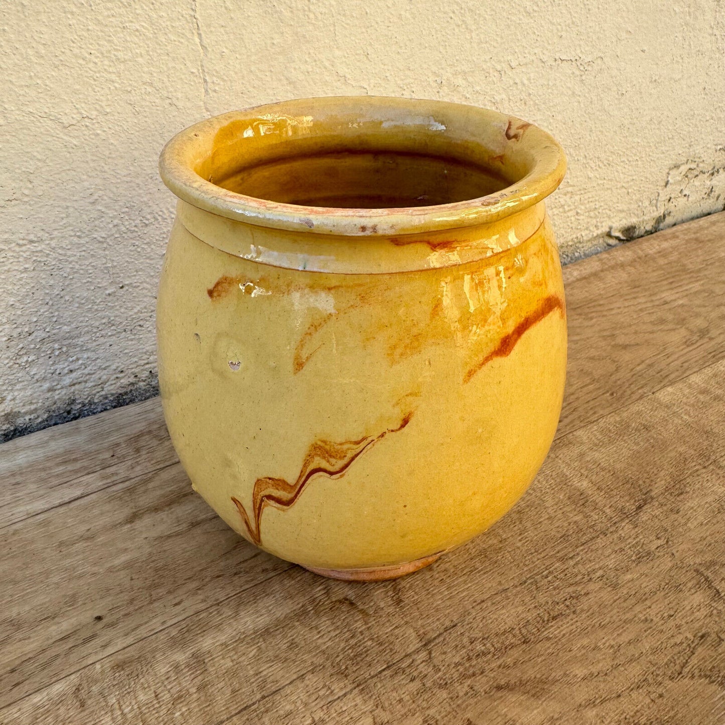 HANDMADE GLAZED RED YELLOW ANTIQUE FRENCH HONEY POT TERRACOTTA 1202253 - Fleamarketfrance