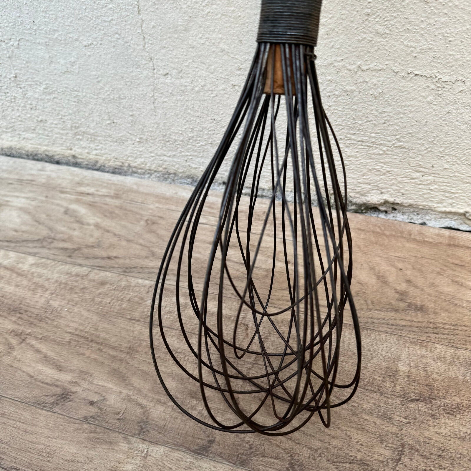 HUGE VINTAGE FRENCH WIRE WHIP WHISK WOODEN HANDLE KITCHEN UTENSIL 20" 2604245 - Fleamarketfrance