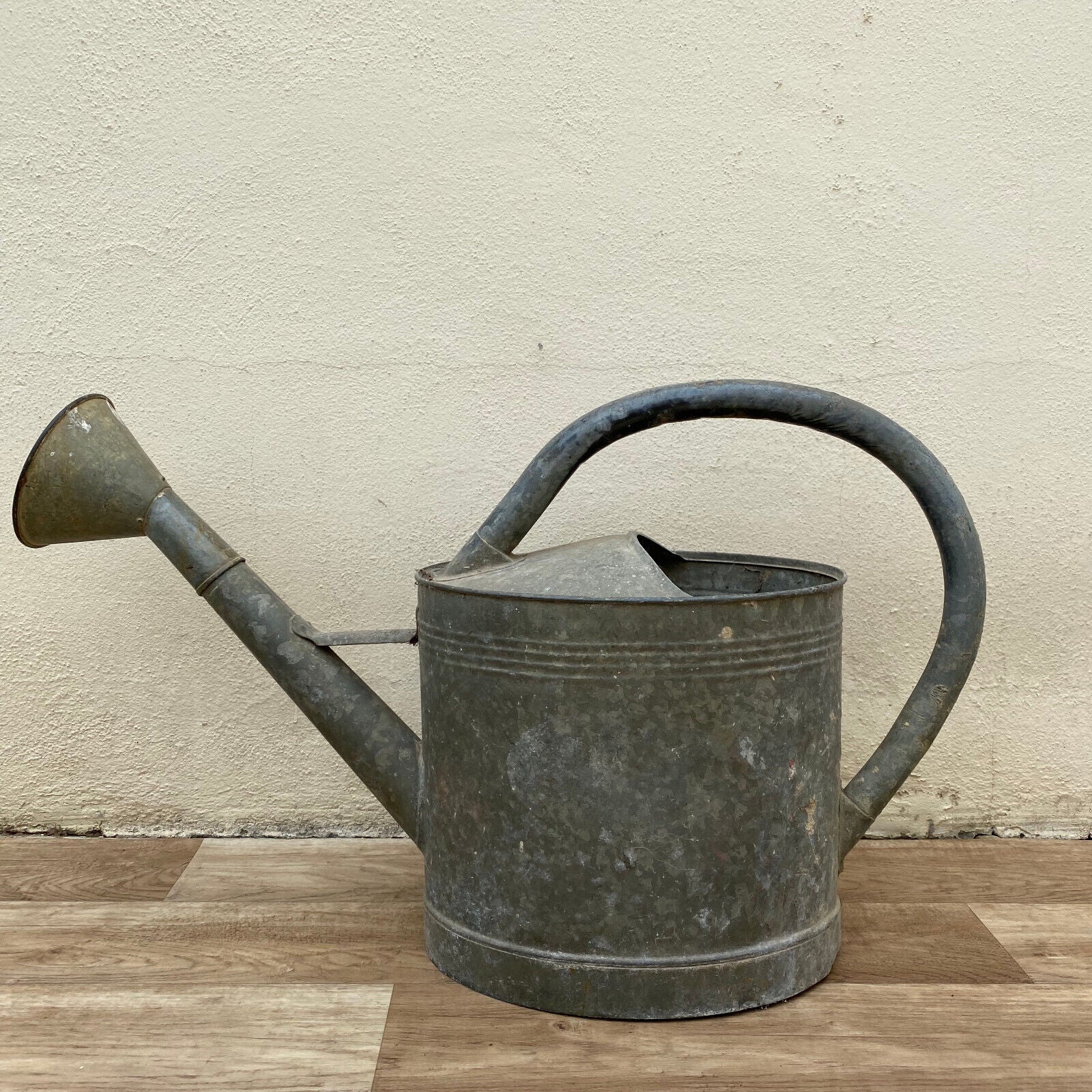 Vintage French Galvanized Zinc Metal Watering Can w/ a Large Loop Handle 0502251 - Fleamarketfrance