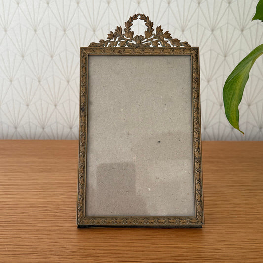 Vintage french Brass Frame Glass photo Glass Laurel Wreath Footed 2401256 - Fleamarketfrance