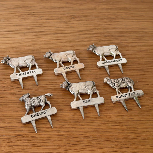 Vintage French Silverplate Cheese Markers Flags Tags Set of 6 10062617 Unbranded