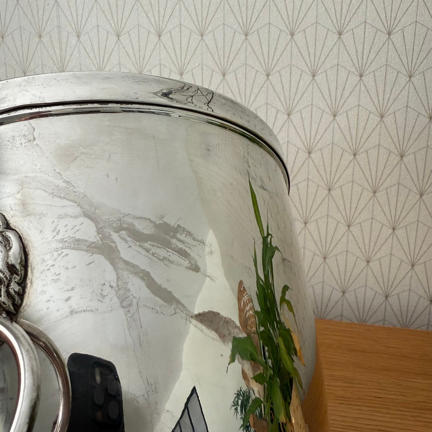 Vintage French Champagne Silverplate Ice Bucket Cooler Lion Handles 0807253