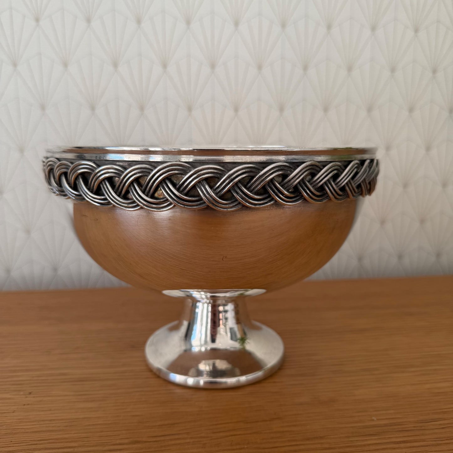 French Silverplate Compote Bowl Rope Border Pedestal Serving Dish 0202264 Fleamarketfrance