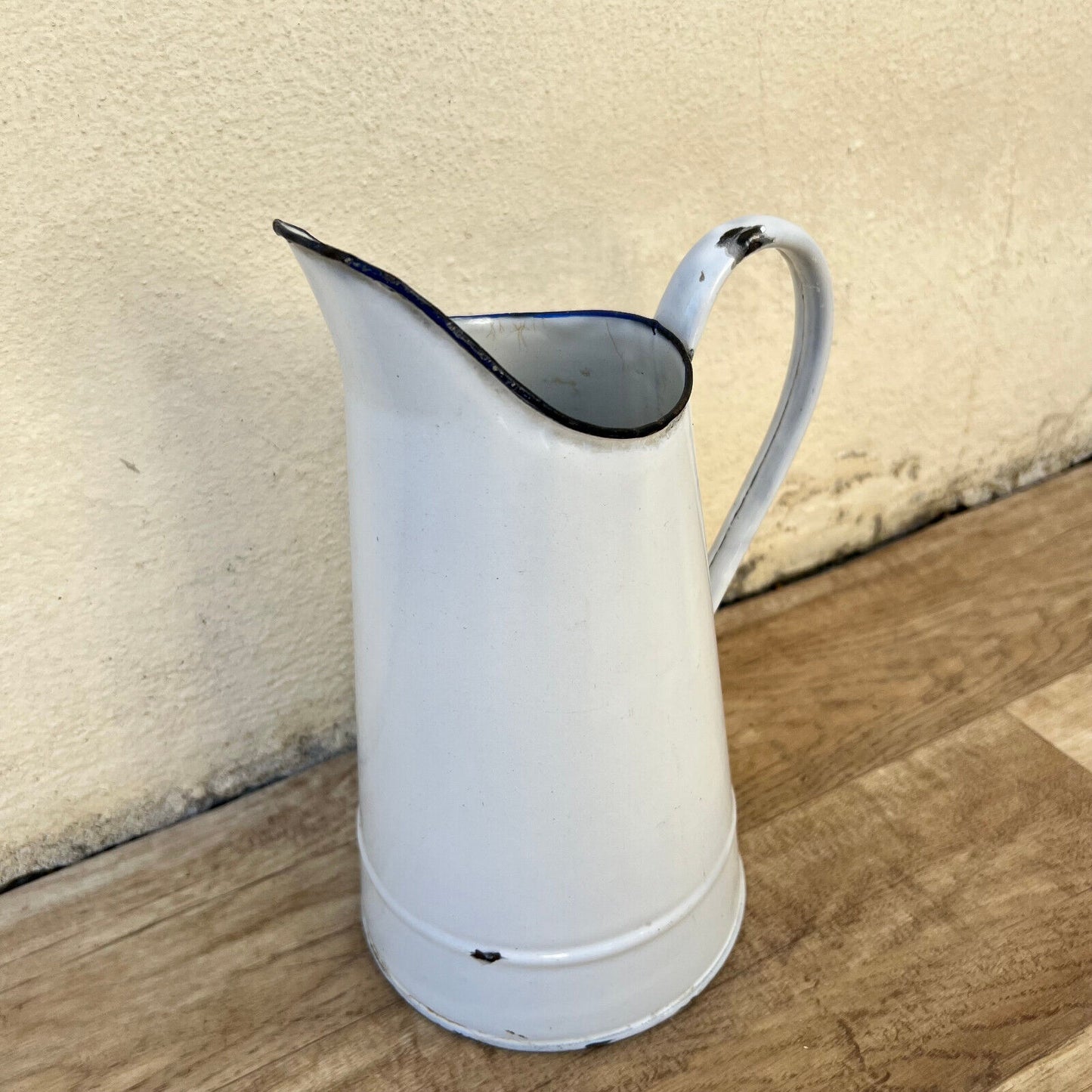 Vintage French Enamel pitcher jug water enameled white tiny 1707225 Fleamarketfrance