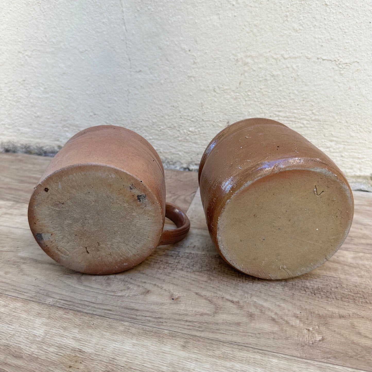 SET OF 2 FRENCH VINTAGE confit jug mug cup glazed brown 01112317 - Fleamarketfrance