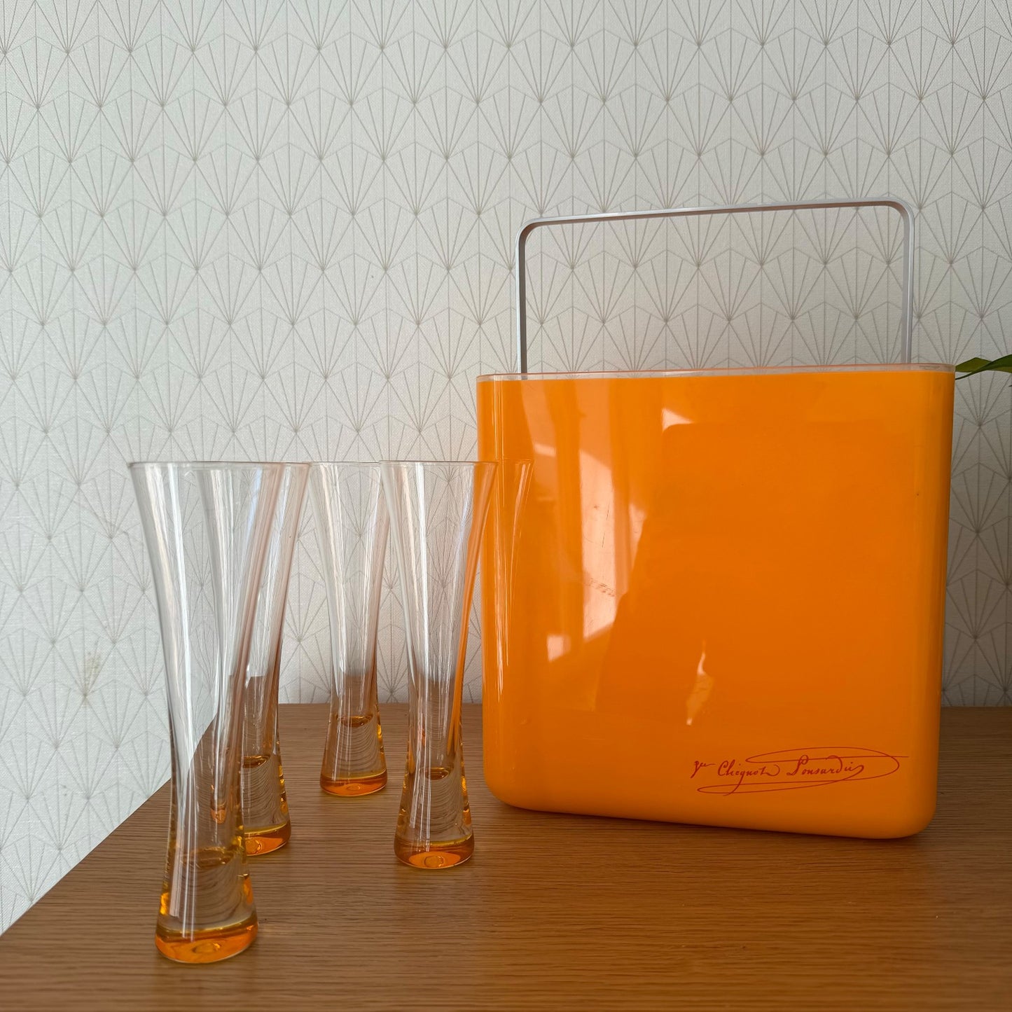 Vintage Veuve Clicquot Orange Champagne Carrier Picnic Set 4 Flutes 2803264 Veuve Clicquot