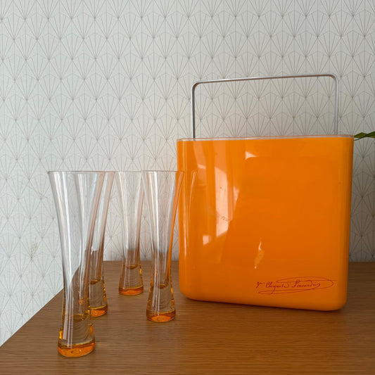 Vintage Veuve Clicquot Orange Champagne Carrier Picnic Set 4 Flutes 2803264 Veuve Clicquot