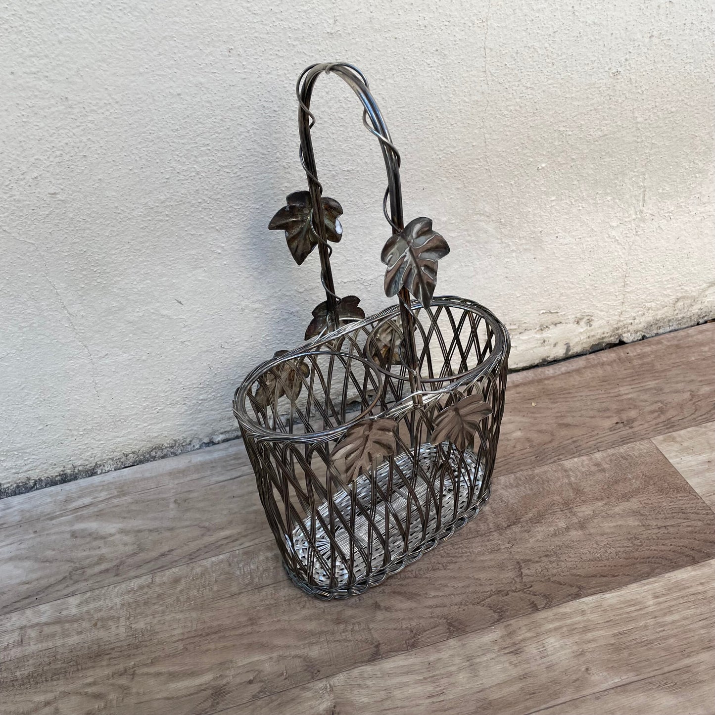 French Wire Basket Bottle Carrier Vintage Silverplate Grape Motif 2710229 Fleamarketfrance