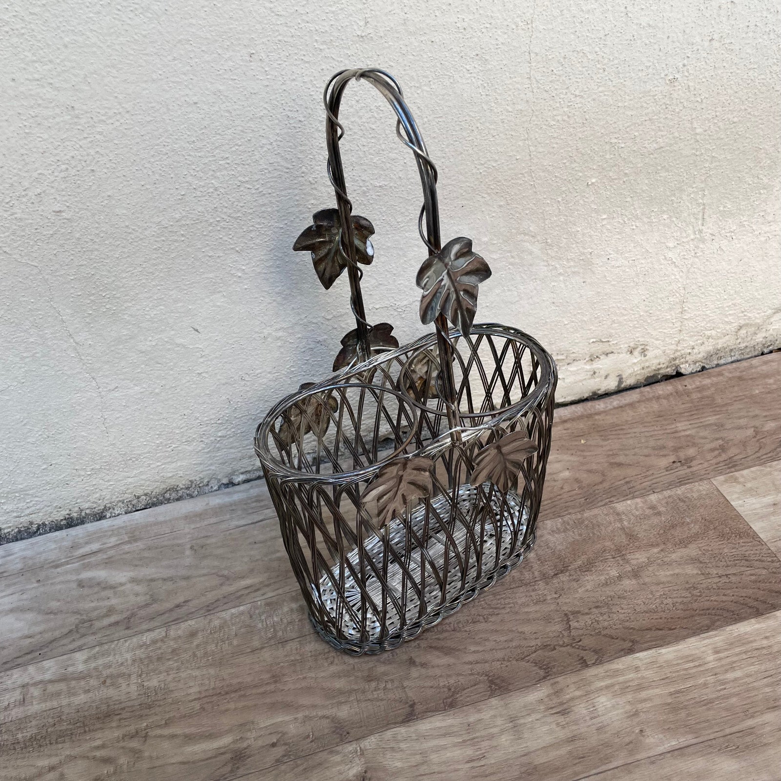 French Wire Basket Bottle Carrier Vintage Silverplate Grape Motif 2710229 Fleamarketfrance