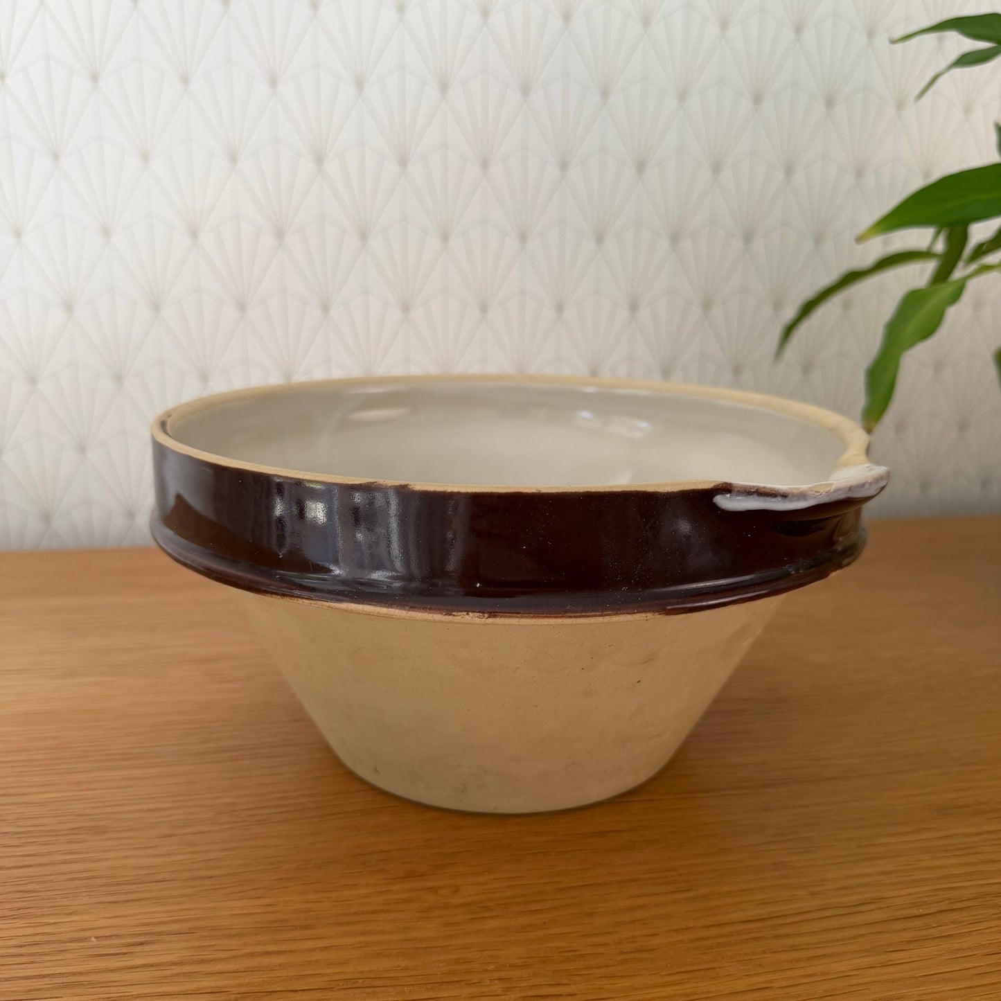 VINTAGE FRENCH STONEWARE SALAD MIXING BOWL TERRINE TIAN DIGOIN 9 1/2" 2210258