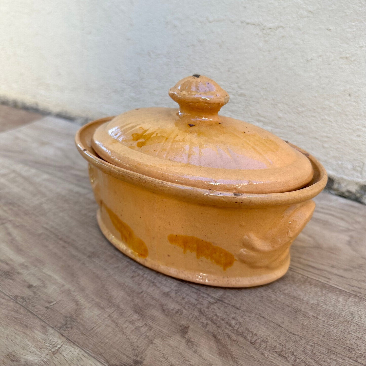 Vintage FRENCH GLAZED LIDDED CLAY TERRINE 1108235 - Fleamarketfrance