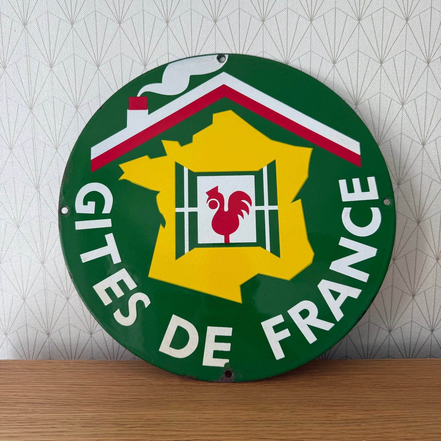 French Vintage Gites de France Enamel Street Sign Green Round 35cm 0809259 Fleamarketfrance : French vintage and antique decor